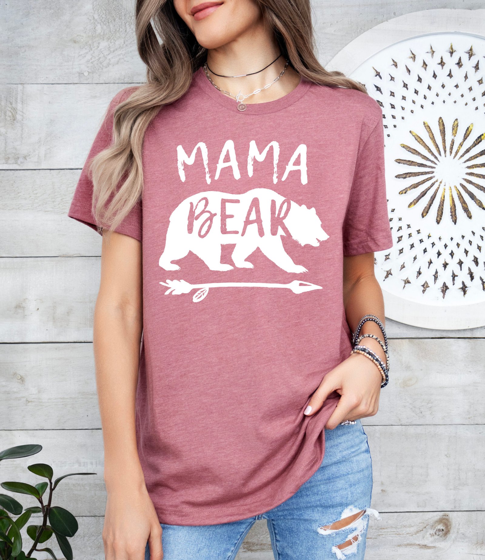 Mama Bear Shirt Mom Shirt Stylish Crew Neck Tee - Image 1