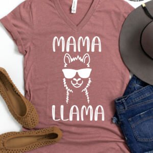 Mama Llama Mom Shirt V-Neck - Image 5
