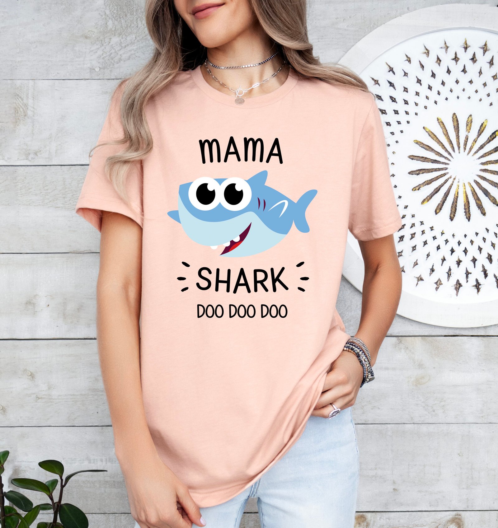 Mama Shark Mom Shirt Stylish Crew Neck Tee - Image 8