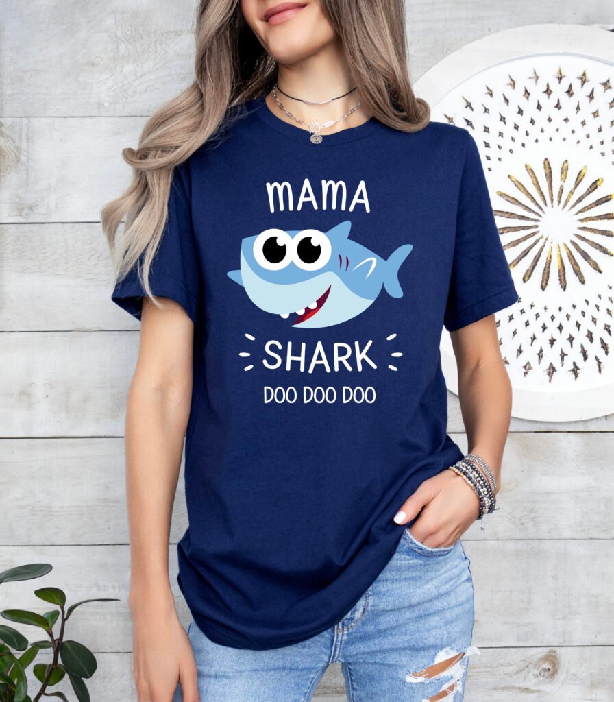 Mama Shark Mom Shirt Stylish Crew Neck Tee