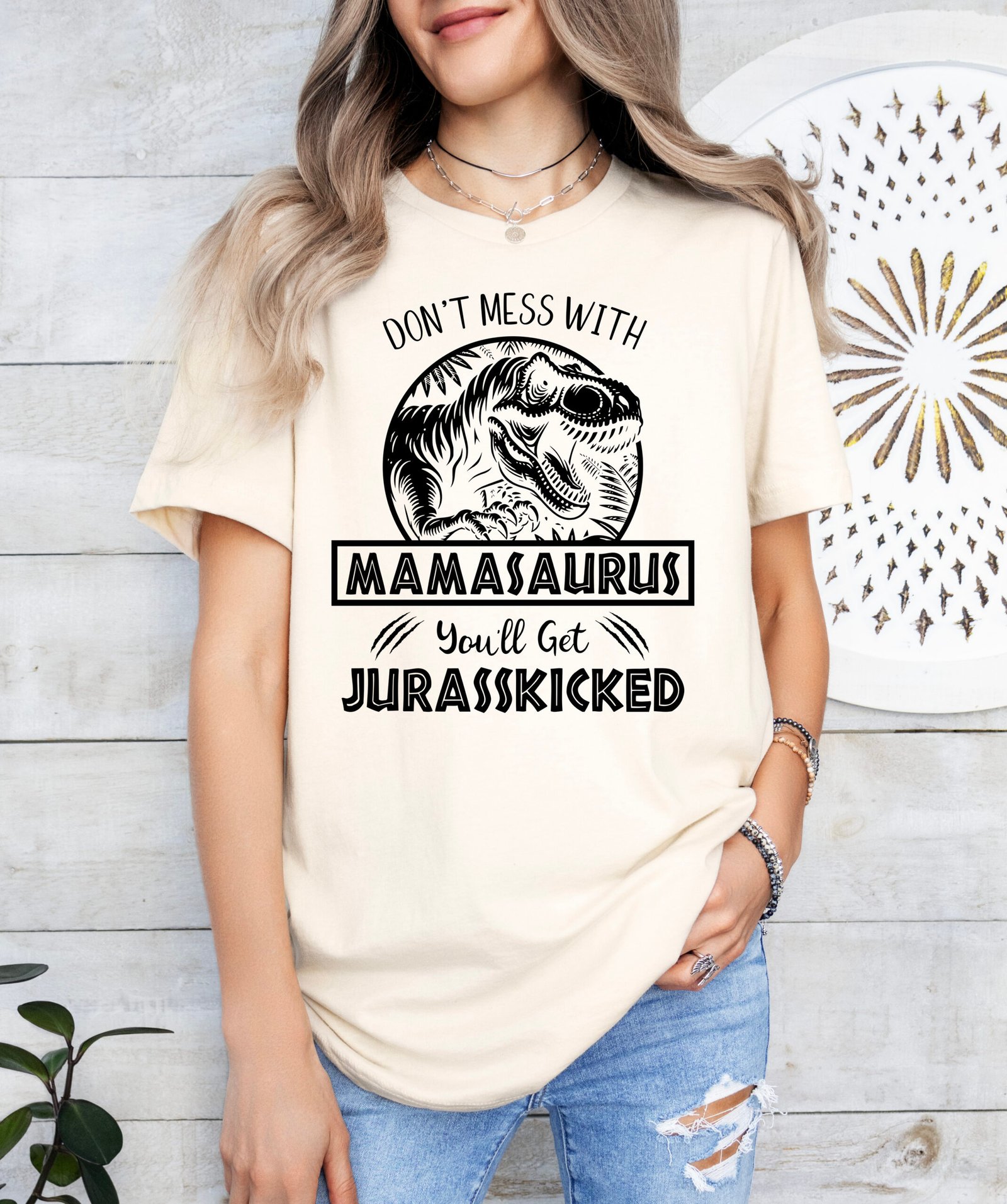 Jurassic Mamasaurus Mom Shirt Stylish Crew Neck Tee - Image 7