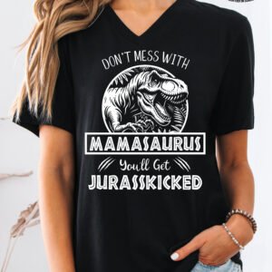 Jurassic Mamasaurus Dinosaur Mom Shirt V-Neck - Image 4