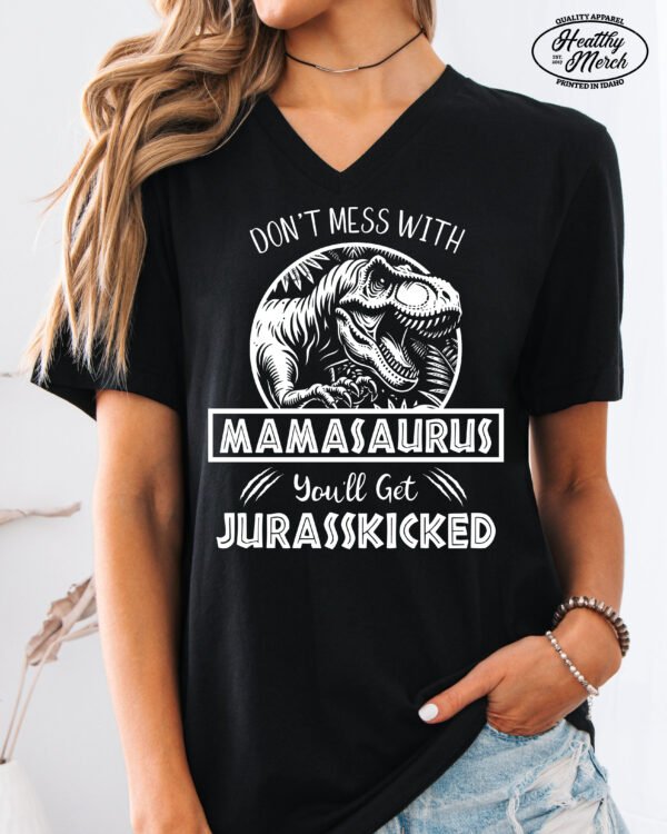 Jurassic Mamasaurus Dinosaur Mom Shirt V-Neck