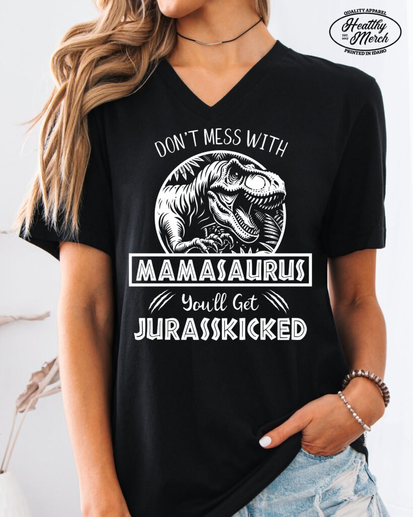 Jurassic Mamasaurus Dinosaur Mom Shirt V-Neck