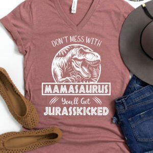 Jurassic Mamasaurus Dinosaur Mom Shirt V-Neck - Image 6