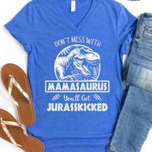 Jurassic Mamasaurus Dinosaur Mom Shirt V-Neck - Image 5