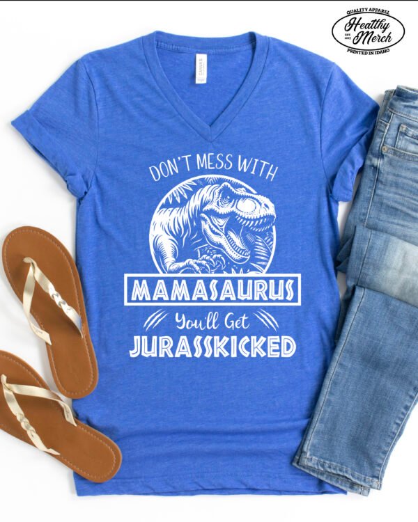Jurassic Mamasaurus Dinosaur Mom Shirt V-Neck