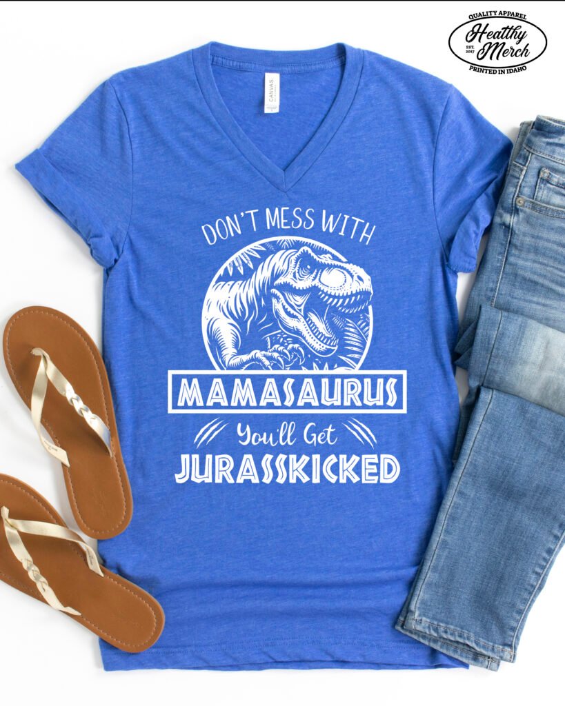 Jurassic Mamasaurus Dinosaur Mom Shirt V-Neck