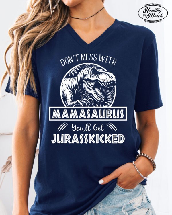 Jurassic Mamasaurus Dinosaur Mom Shirt V-Neck