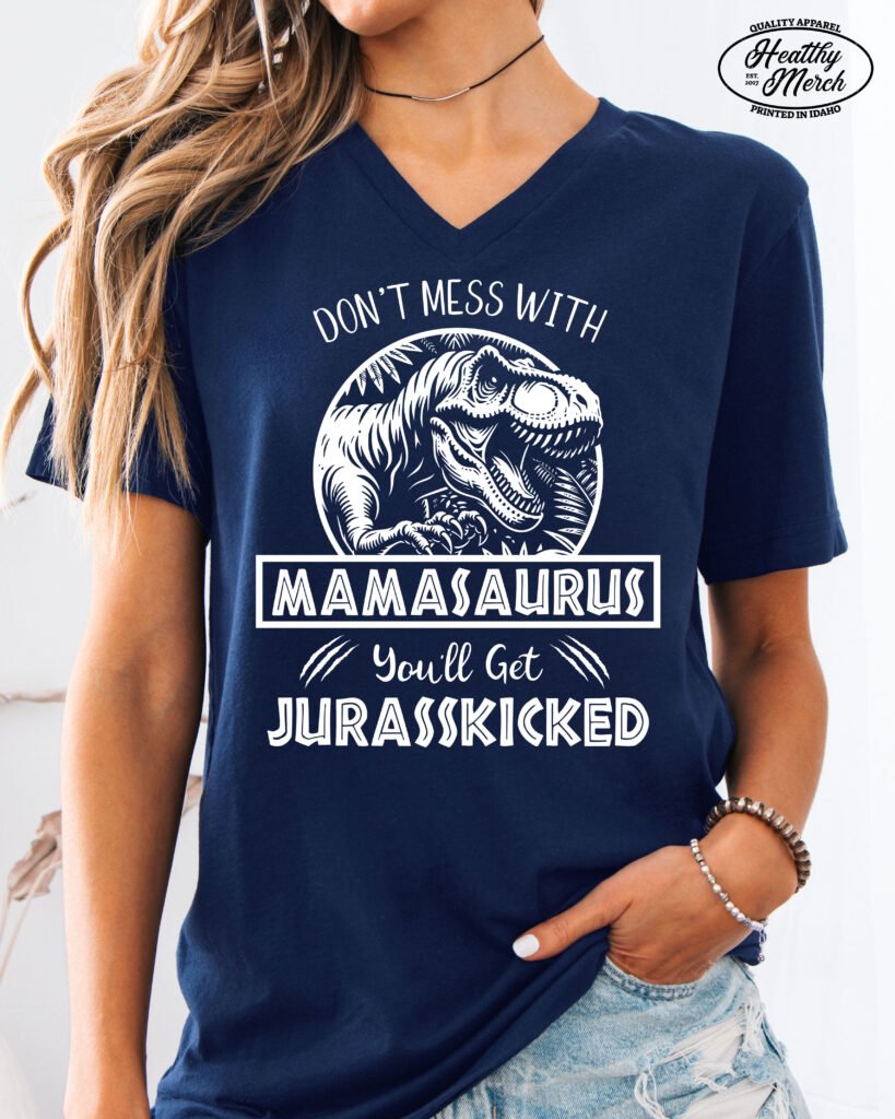 Jurassic Mamasaurus Dinosaur Mom Shirt V-Neck