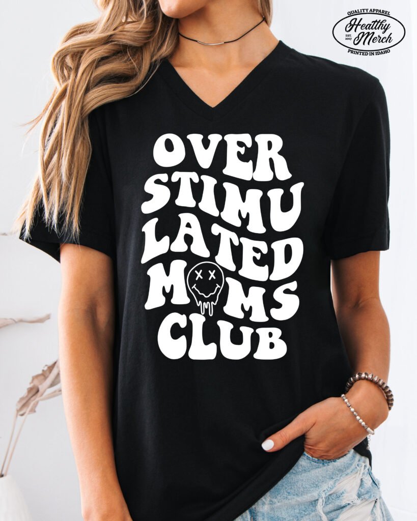 Overstimulated Mom's Club Retro Mom Shirt V-Neck