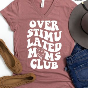 Overstimulated Mom's Club Retro Mom Shirt V-Neck - Image 5