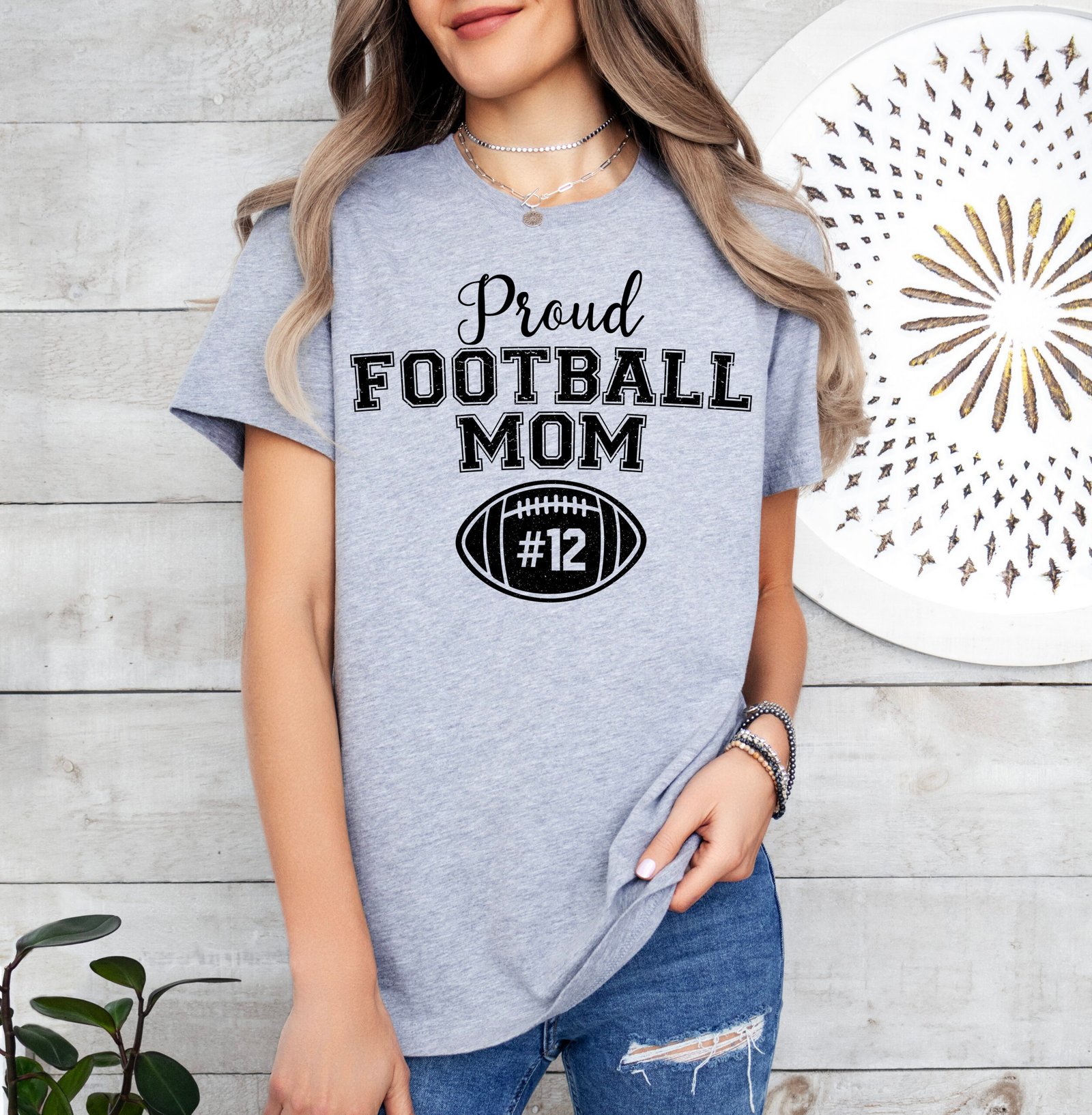 Personalized Proud Football Mom Shirt Stylish Crew Neck Tee - Image 5
