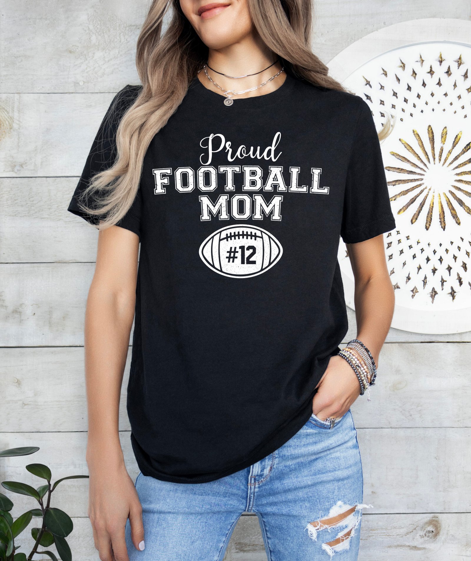 Personalized Proud Football Mom Shirt Stylish Crew Neck Tee - Image 8