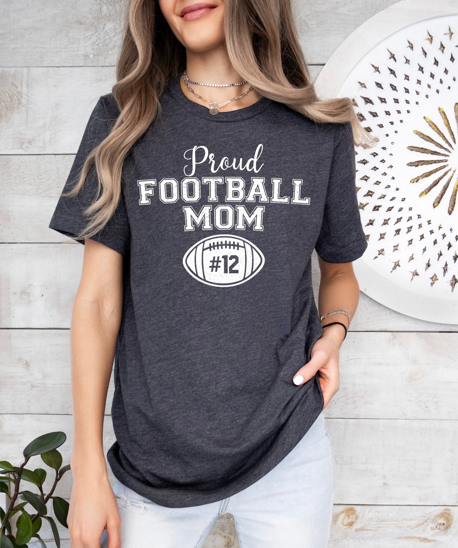 Personalized Proud Football Mom Shirt Stylish Crew Neck Tee - Image 4