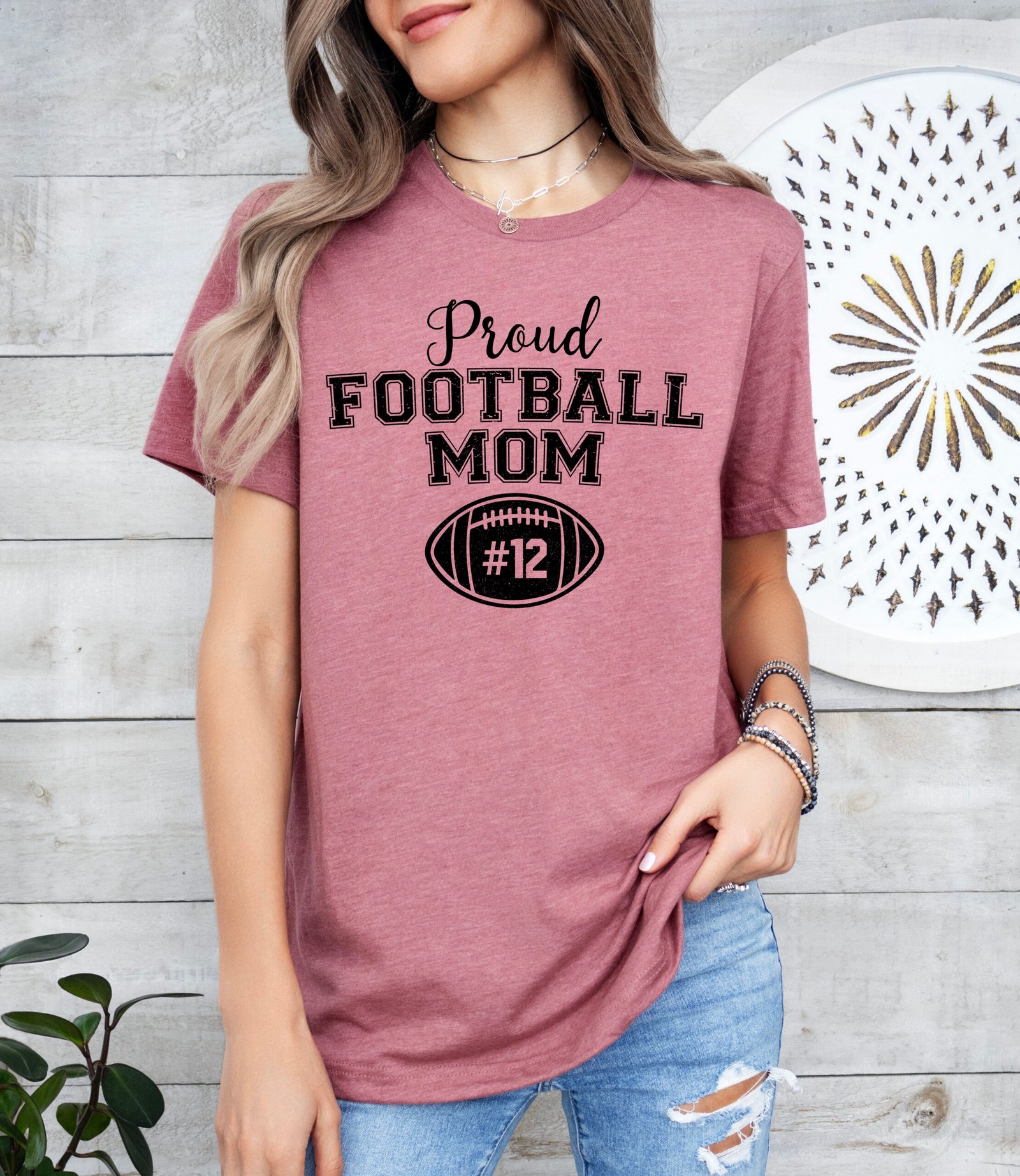 Personalized Proud Football Mom Shirt Stylish Crew Neck Tee - Image 7