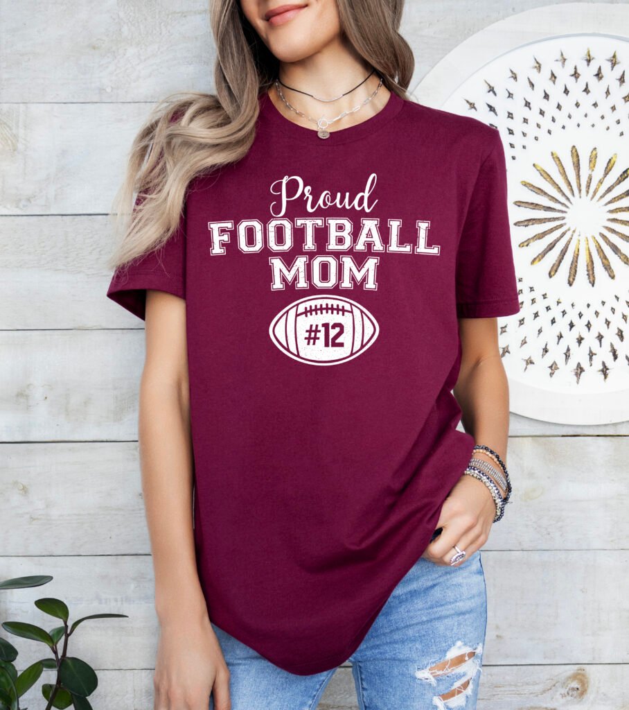 Personalized Proud Football Mom Shirt Stylish Crew Neck Tee