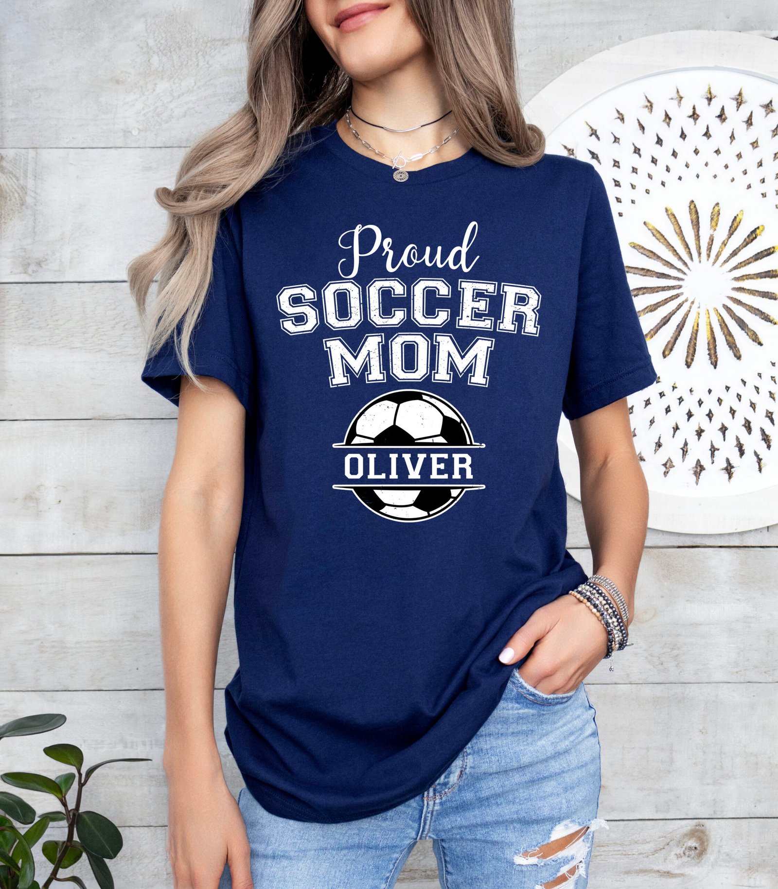 Personalized Proud Soccer Mom Shirt Stylish Crew Neck Tee - Image 1