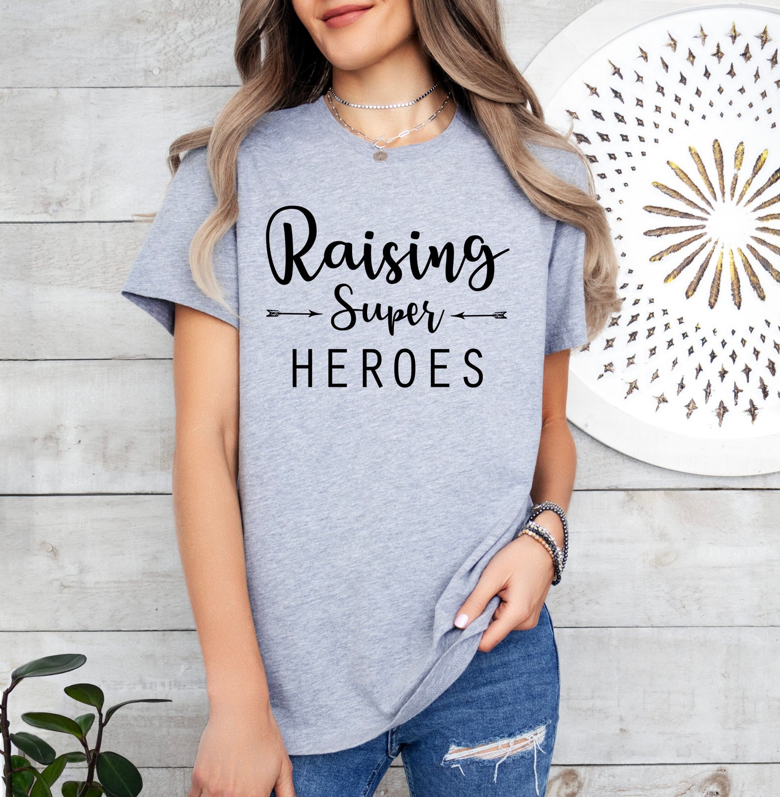 Raising Super Heroes Mom Shirt Stylish Crew Neck Tee - Image 8