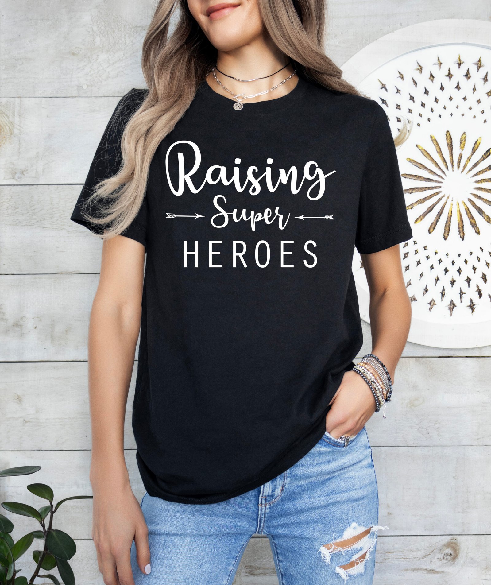 Raising Super Heroes Mom Shirt Stylish Crew Neck Tee - Image 7