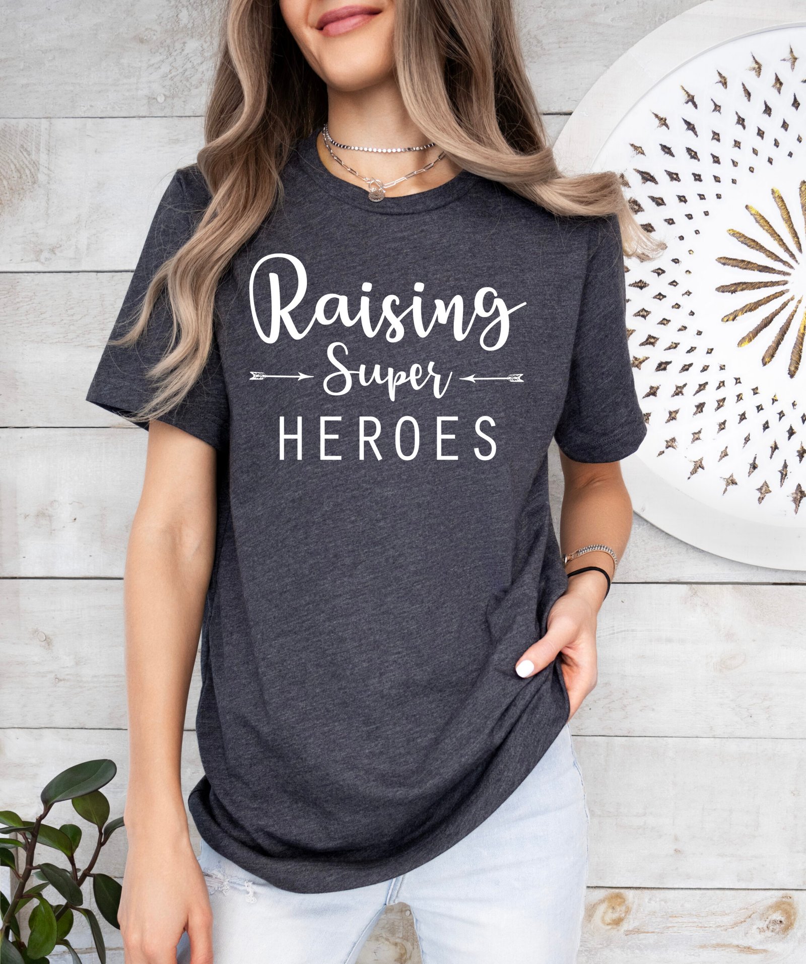 Raising Super Heroes Mom Shirt Stylish Crew Neck Tee - Image 4