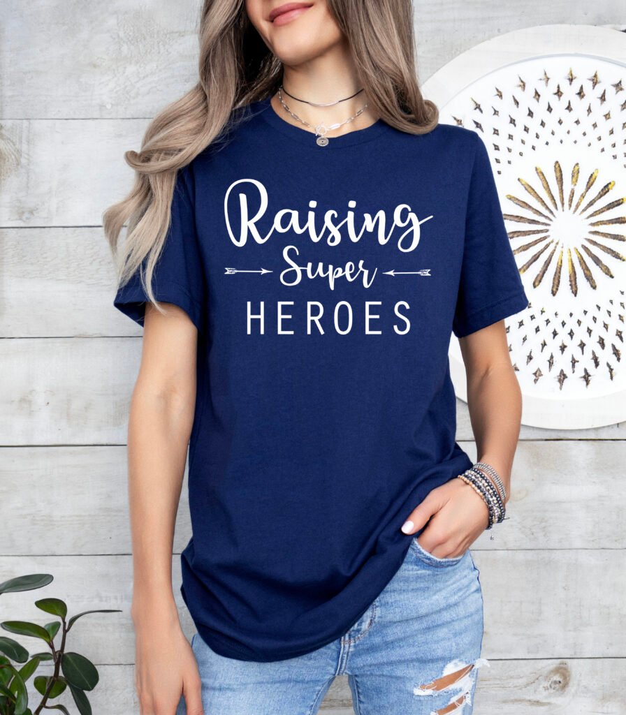 Raising Super Heroes Mom Shirt Stylish Crew Neck Tee