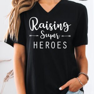 Raising Super Heroes Mom Shirt V-Neck - Image 4