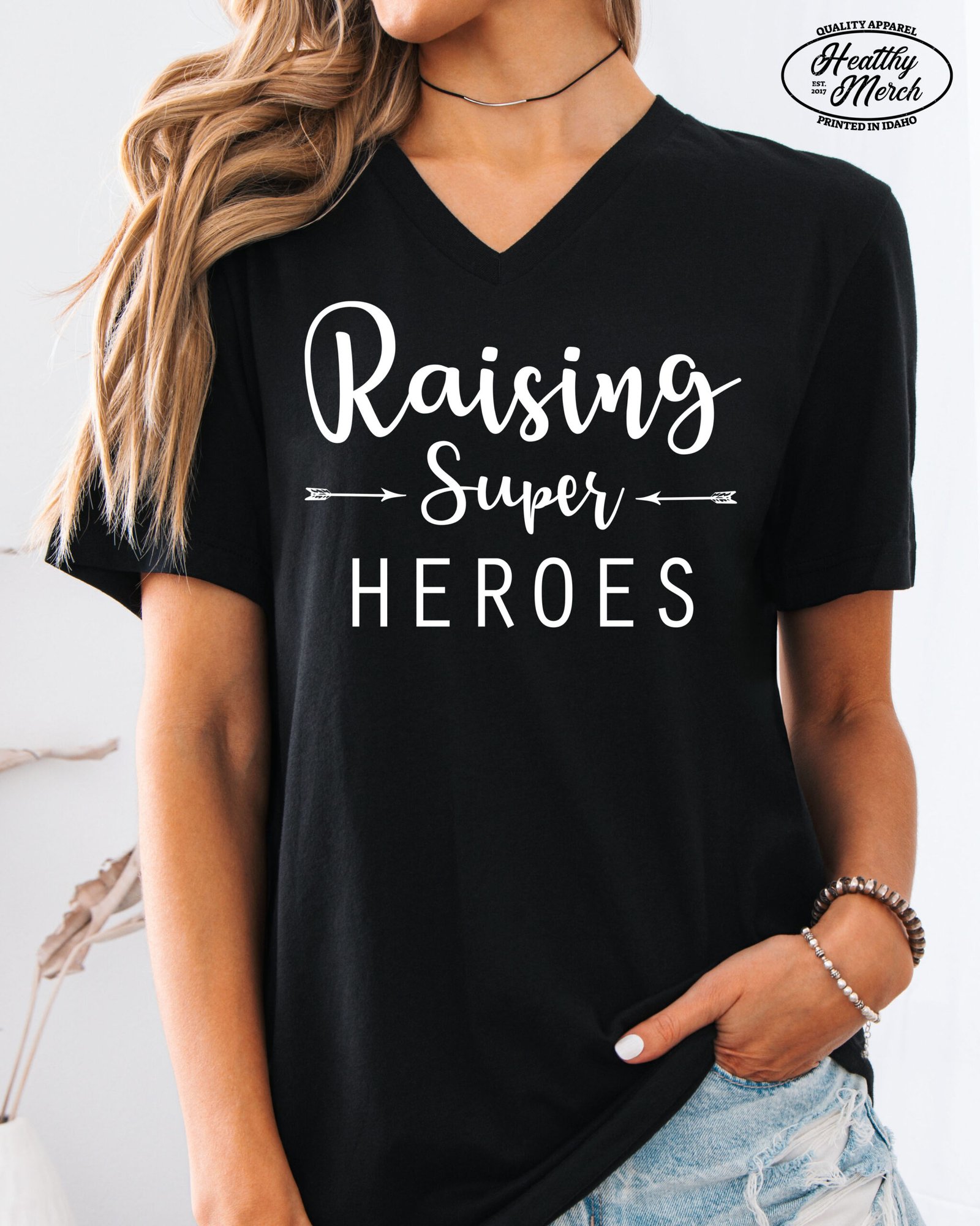 Raising Super Heroes Mom Shirt V-Neck - Image 4
