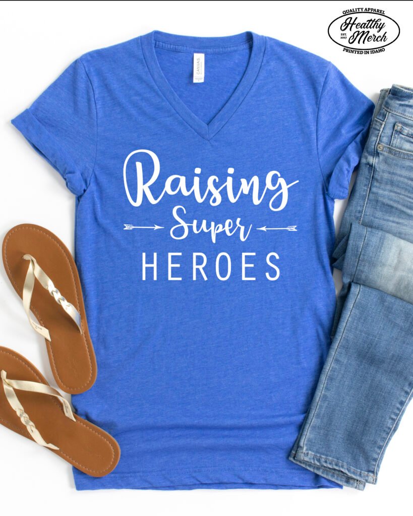 Raising Super Heroes Mom Shirt V-Neck