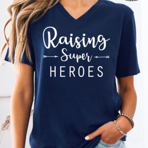 Raising Super Heroes Mom Shirt V-Neck