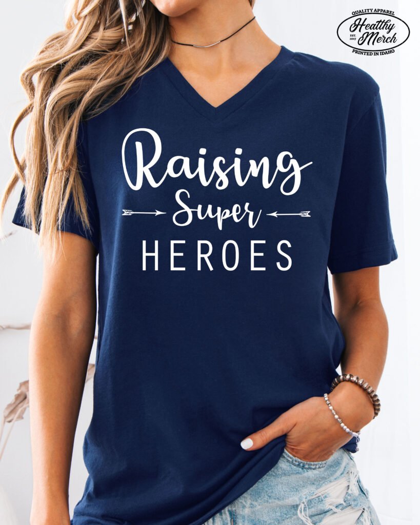 Raising Super Heroes Mom Shirt V-Neck