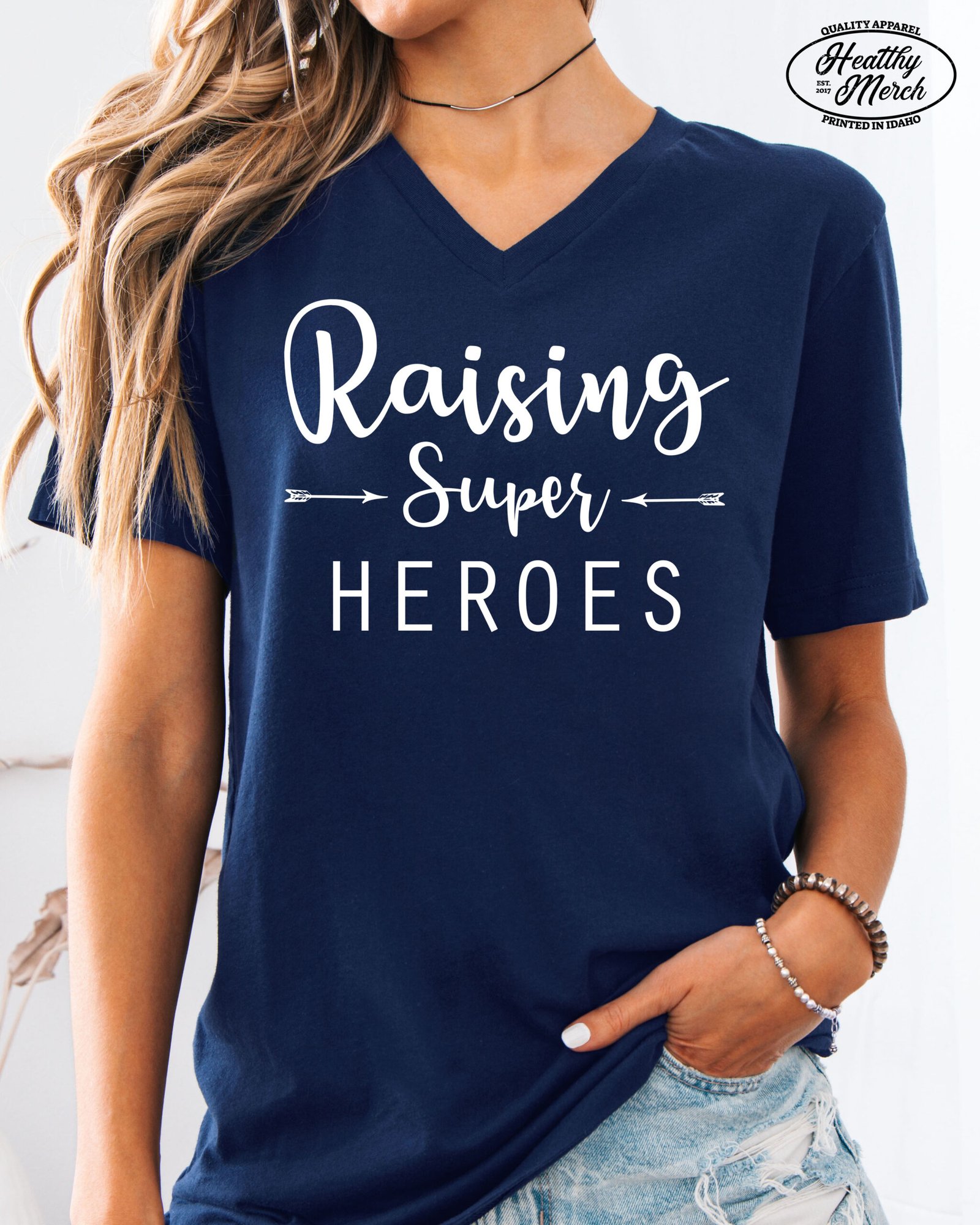 Raising Super Heroes Mom Shirt V-Neck - Image 1