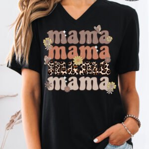 Retro Flower and Butterflies Mom Shirt V-Neck - Image 1