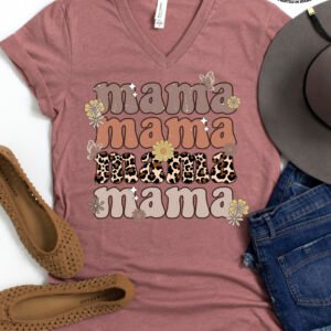 Retro Flower and Butterflies Mom Shirt V-Neck - Image 6