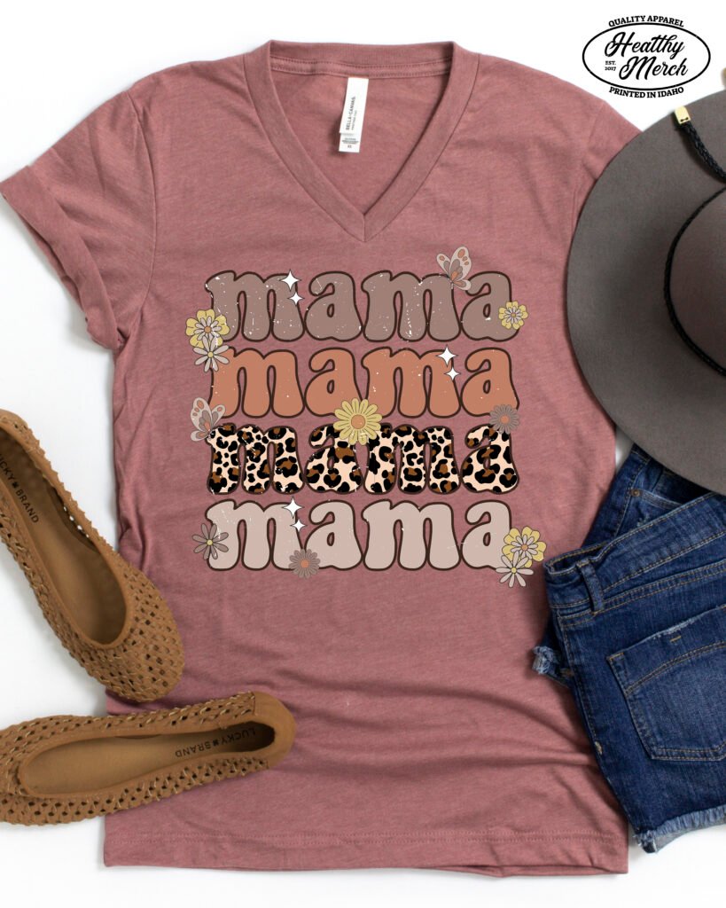 Retro Flower and Butterflies Mom Shirt V-Neck