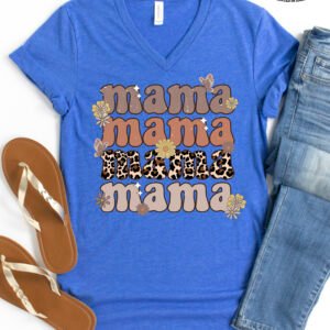 Retro Flower and Butterflies Mom Shirt V-Neck - Image 5