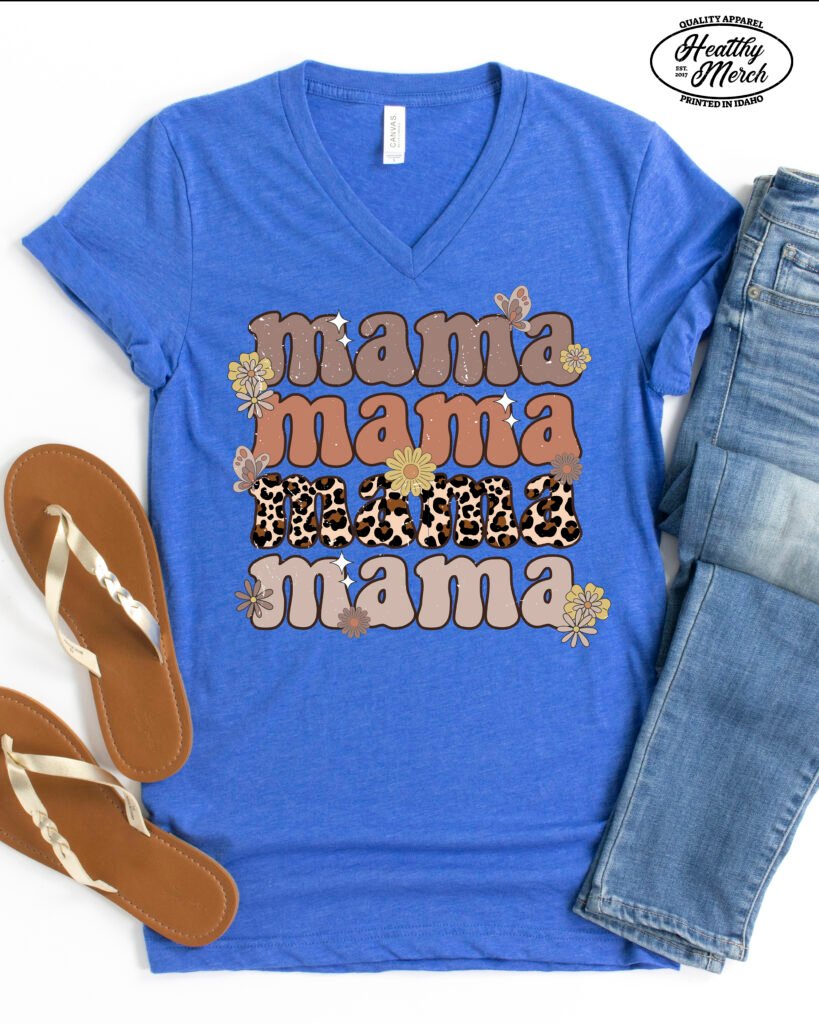 Retro Flower and Butterflies Mom Shirt V-Neck