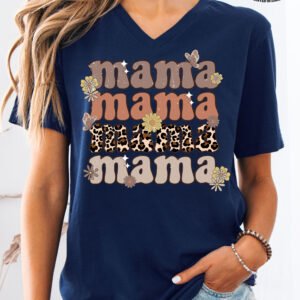 Retro Flower and Butterflies Mom Shirt V-Neck - Image 4