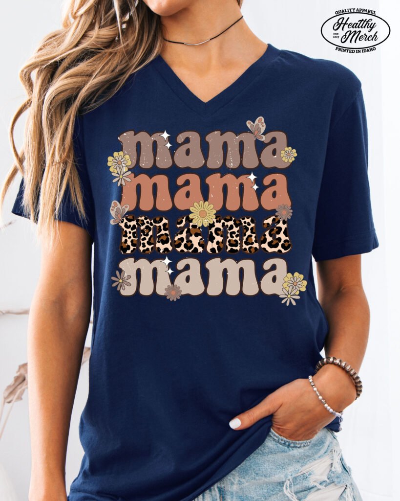 Retro Flower and Butterflies Mom Shirt V-Neck