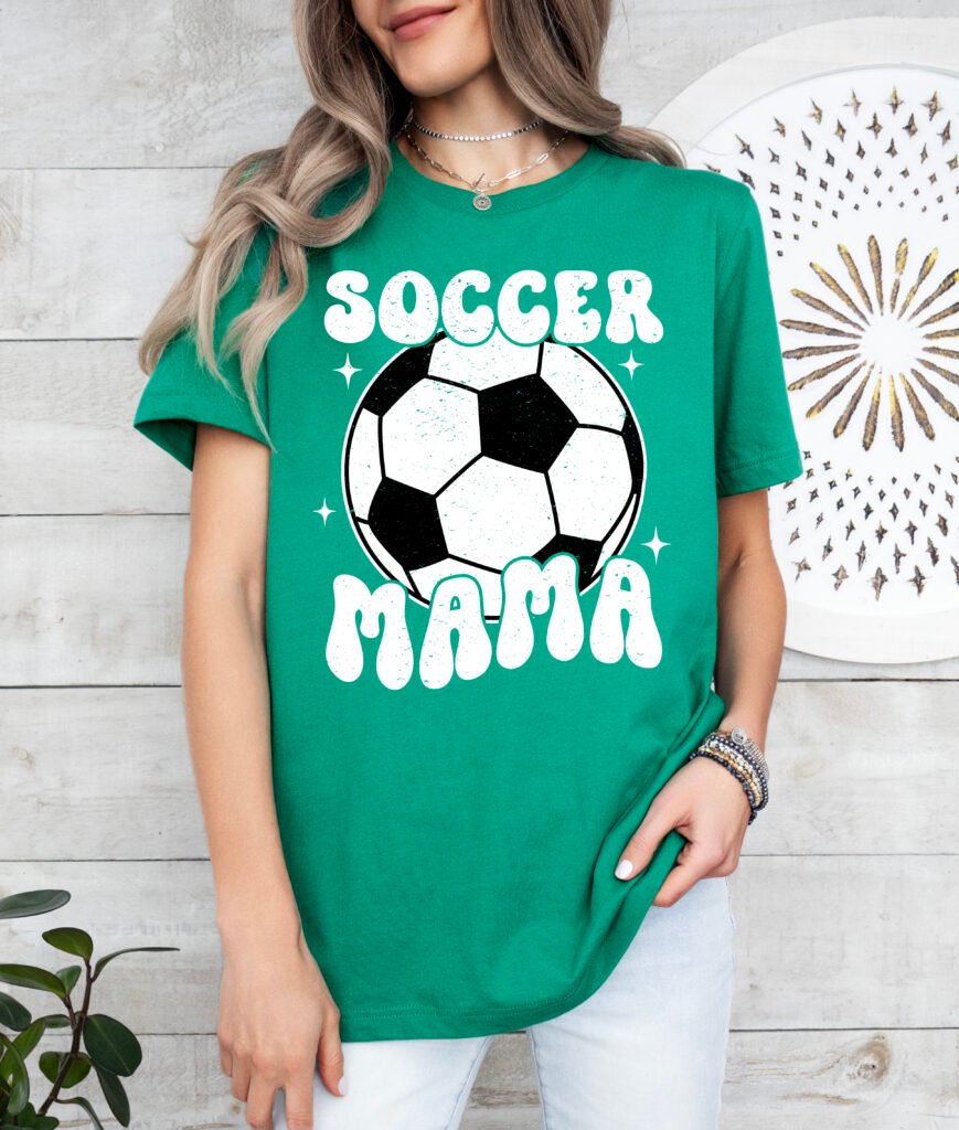 Retro Soccer Mama Mom Shirt Stylish Crew Neck Tee