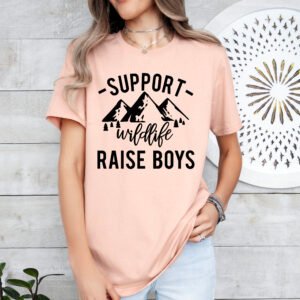 Support Wildlife Raise Boys Mom Shirt Stylish Crew Neck Tee - Image 6