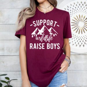 Support Wildlife Raise Boys Mom Shirt Stylish Crew Neck Tee - Image 8