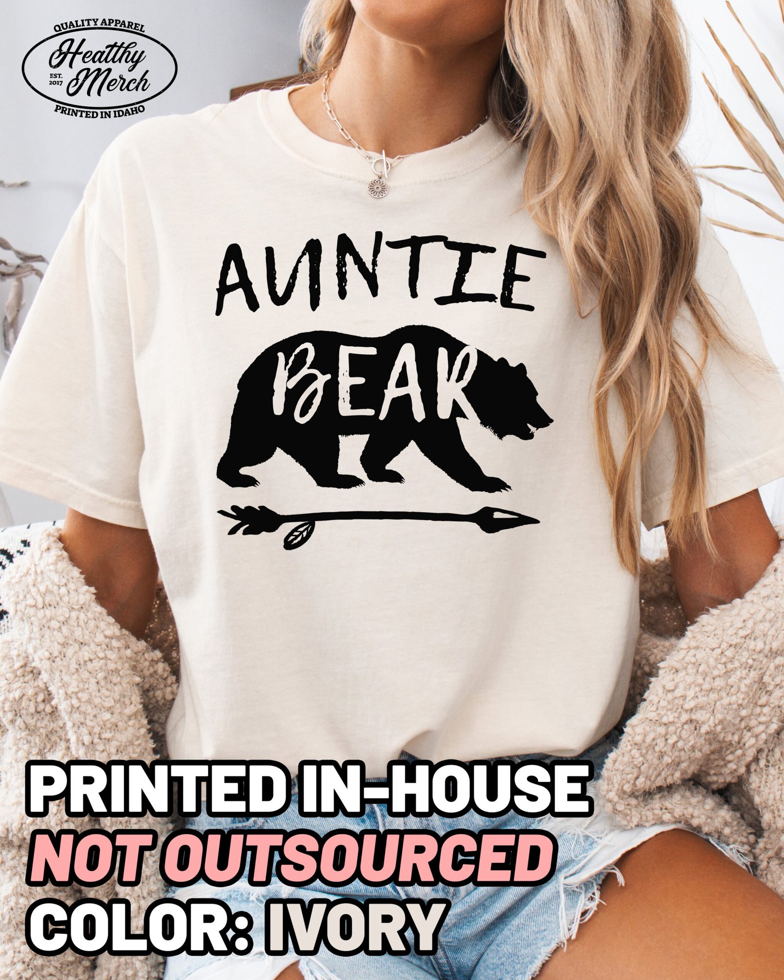 Auntie Bear Aunt Shirt Comfort Colors Aunt Tee - Image 3