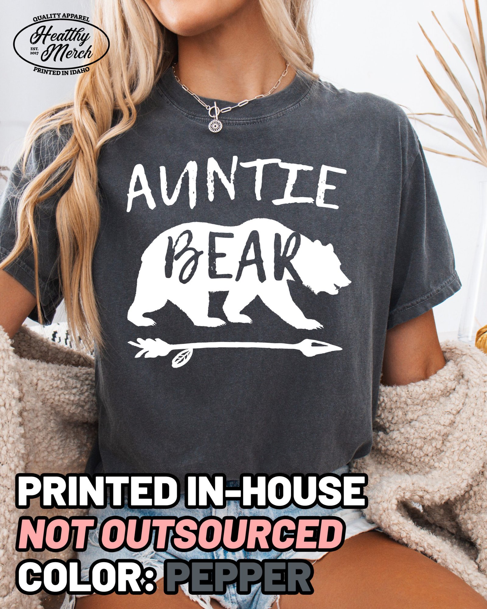 Auntie Bear Aunt Shirt Comfort Colors Aunt Tee - Image 5