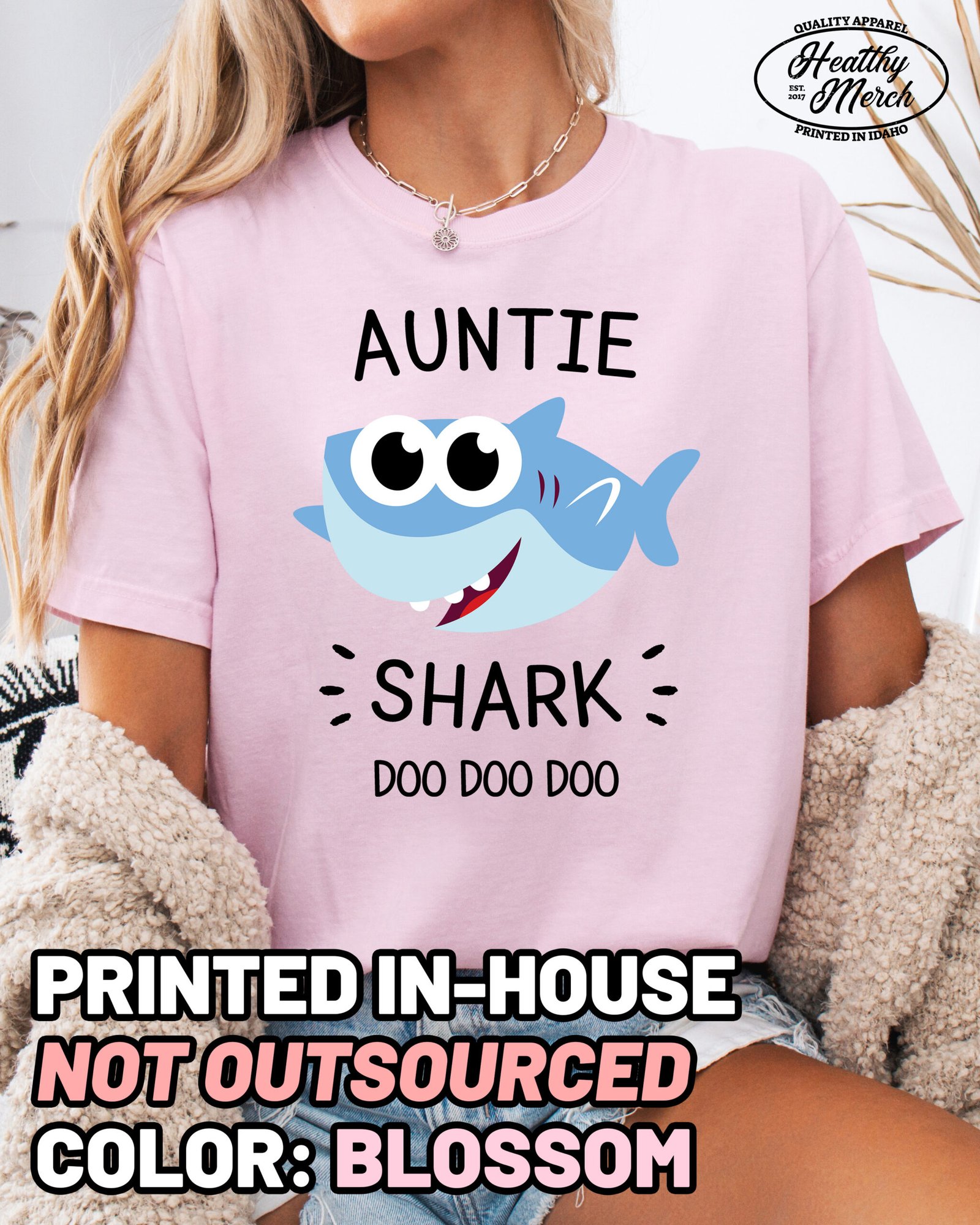 Auntie Shark Shirt Comfort Colors Cute Aunt T-Shirt - Image 9