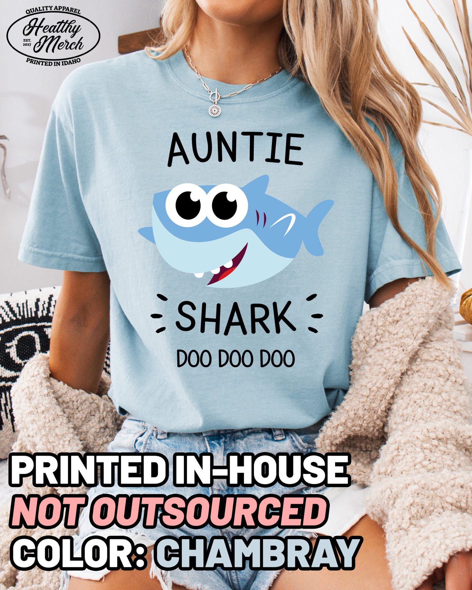 Auntie Shark Shirt Comfort Colors Cute Aunt T-Shirt - Image 8