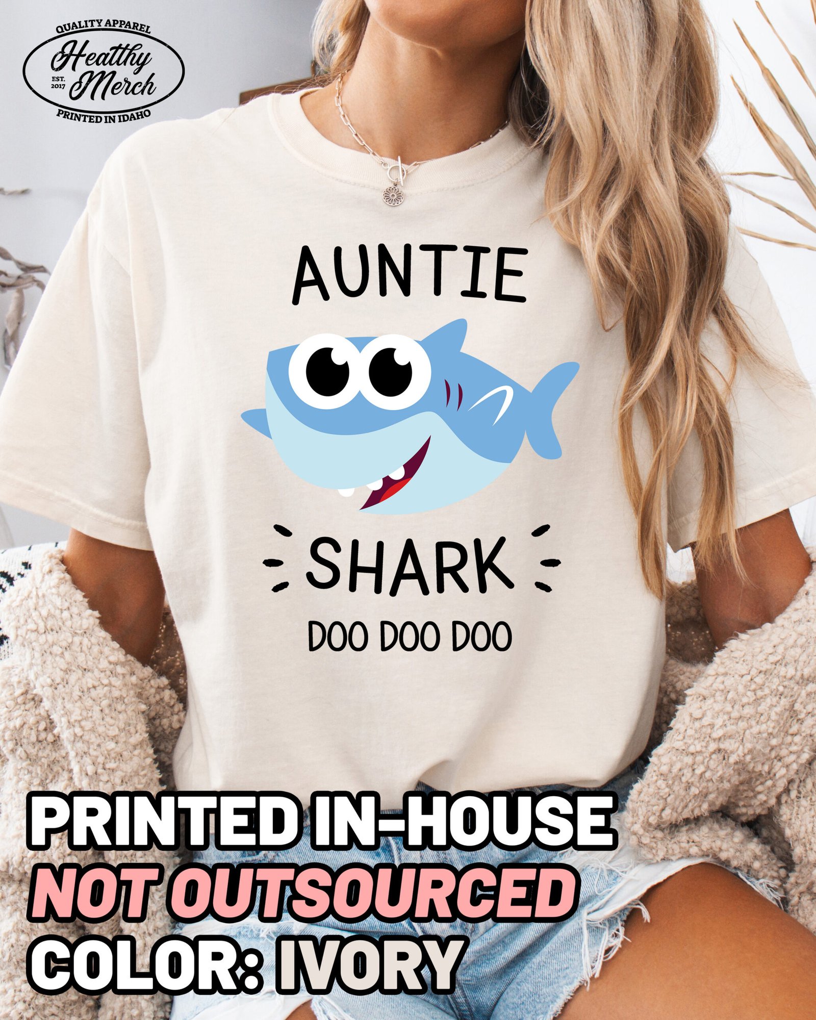 Auntie Shark Shirt Comfort Colors Cute Aunt T-Shirt - Image 6