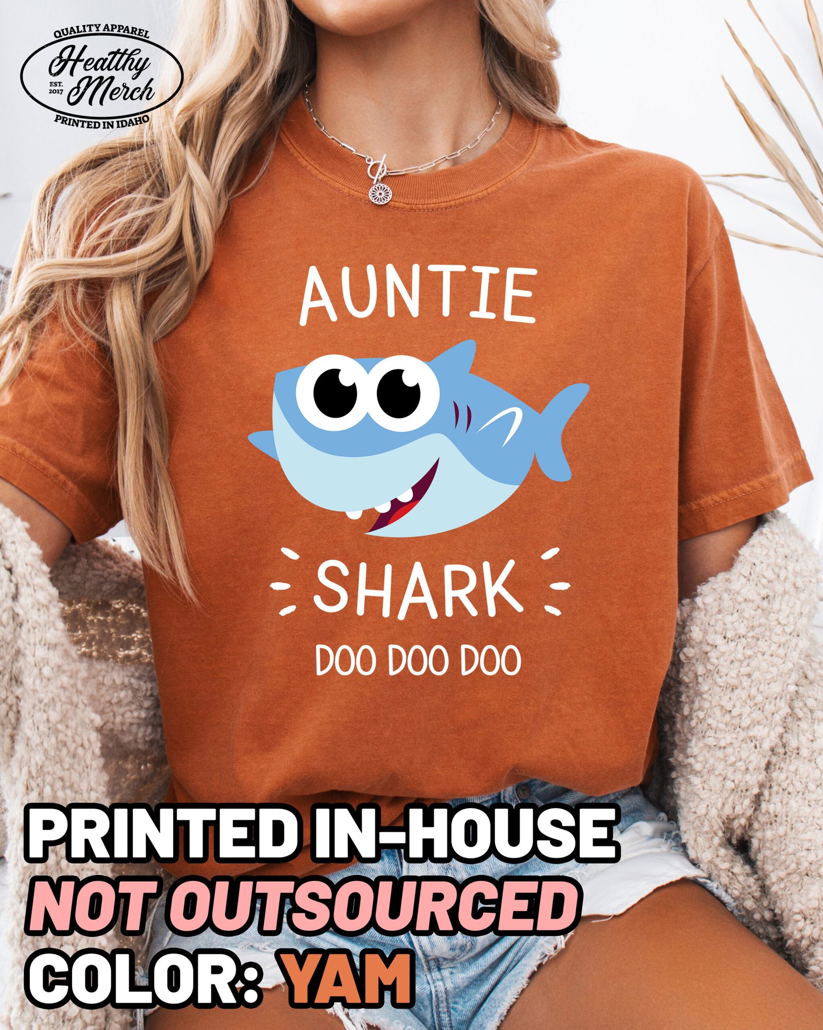 Auntie Shark Shirt Comfort Colors Cute Aunt T-Shirt - Image 11