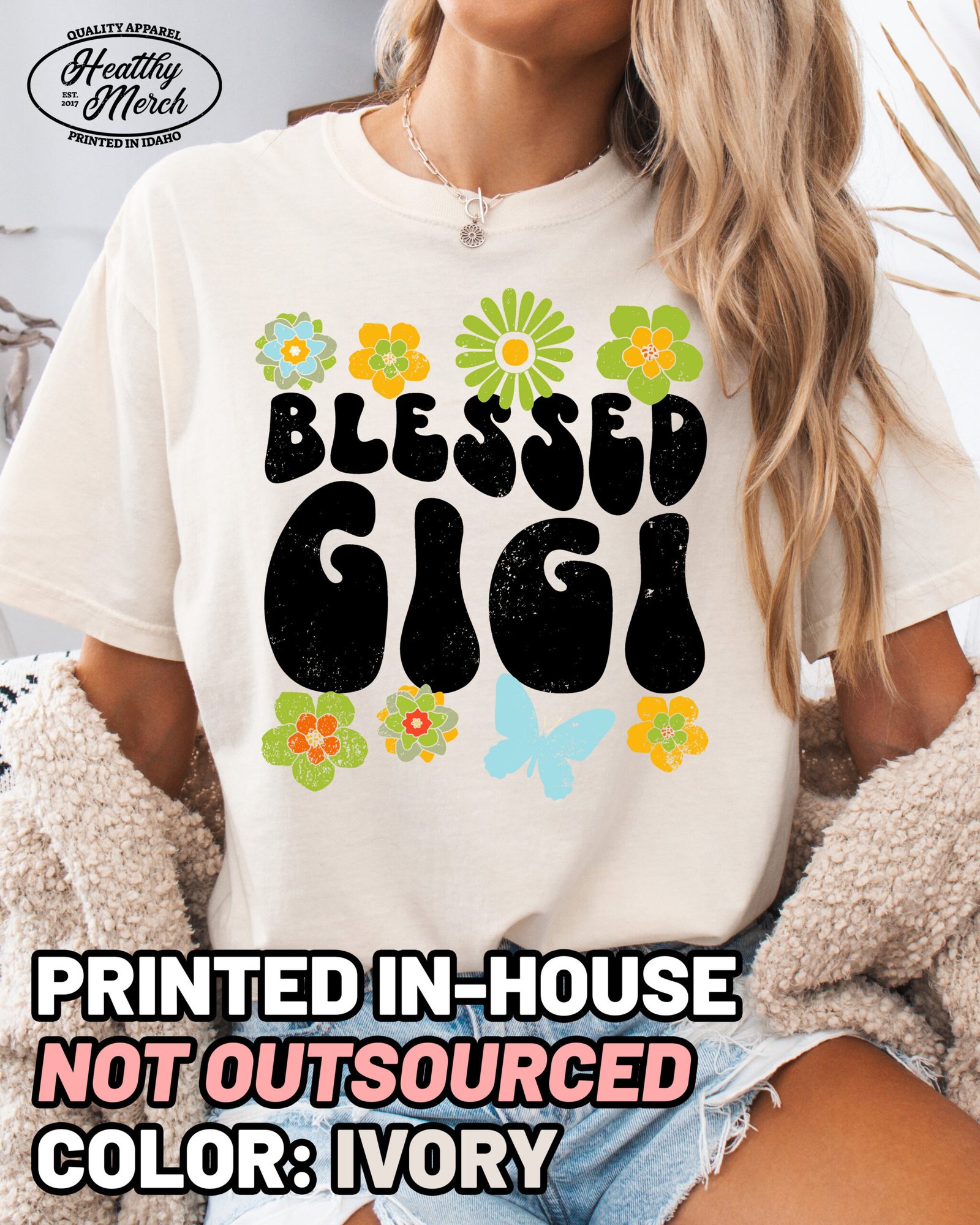Blessed Gigi Boho Retro Shirt Comfort Colors Grandma Tee - Image 6