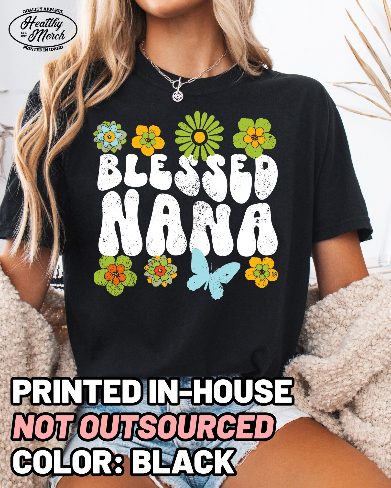 Retro Flowers Blessed Nana Shirt Comfort Colors Grandma Tee - Image 4